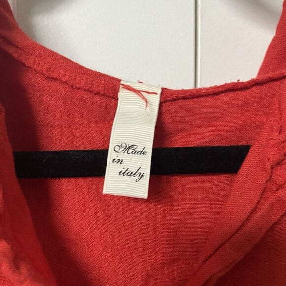 Womens Shirt Dress Linen Blend Hooded Lagenlook O/S Red Beach Coastal - Picture 3 of 8